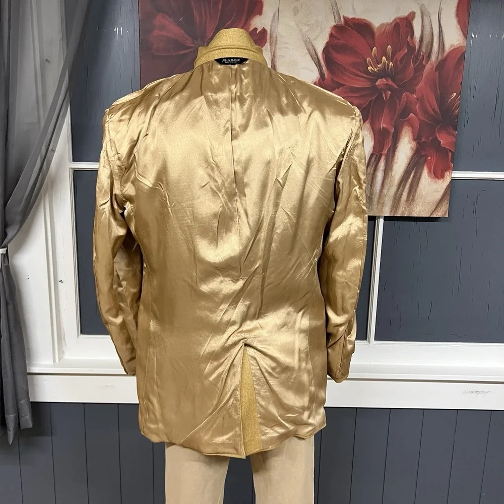 Vintage Jos A Bank Silk Golden Blazer Jacket Sport Coat Mens 44L Long 3Button